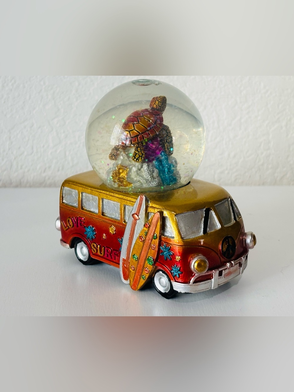 Surfing VW Bus Snowglobe w/ Sea Turtle Decor 4.5 inches